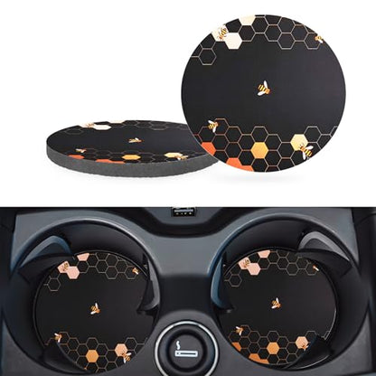 Car Cup Holder Coasters, 2 Pack – 2.75" Universal Auto Anti-Slip Insert Coaster, Rubber Car Coasters, Personalized Car Accessories for Women & Men (Bee Honeycomb) - color: Bee Honeycomb