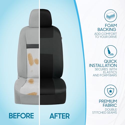 BDK PolyPro Car Seat Covers Full Set in Reverse Charcoal, Front and Rear Split Bench Seat Covers for Cars, Easy to Install Car Seats Cover Set and Accessories for Auto Trucks SUV - Reverse Charcoal - color: Reverse Charcoal