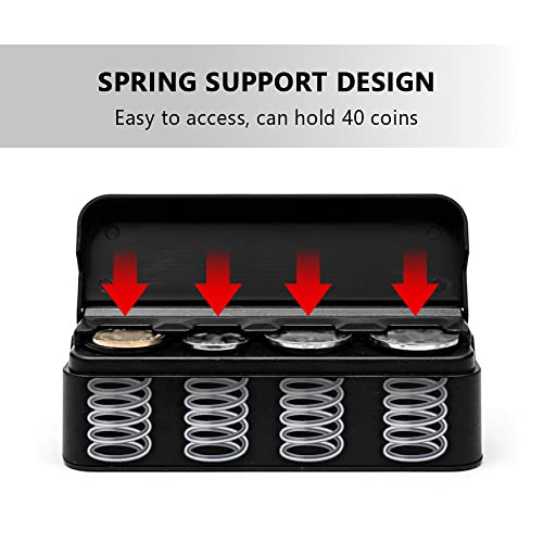 Compact Coin Holder for Car - 4 Compartment&Automatically Holds Coins Coin Organizer(1 Dollar,Quarter,Dimes) - Universal Center Console Coin Case for Car Taxi SUV Truck