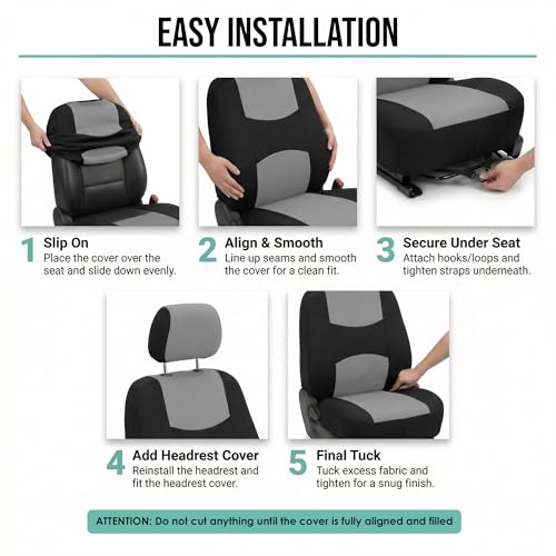 FH Group Car Seat Covers Full Set Cloth - Universal Fit Automotive Seat Covers, Low Back Front Seat Covers, Solid Back Seat Cover, Washable Car Seat Cover for SUV, Sedan and Van Gray - color: Gray, style: Seat Cover Full Set