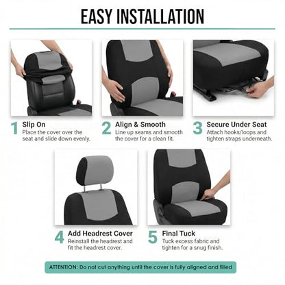 FH Group Car Seat Covers Full Set Cloth - Universal Fit Automotive Seat Covers, Low Back Front Seat Covers, Solid Back Seat Cover, Washable Car Seat Cover for SUV, Sedan and Van Gray - color: Gray, style: Seat Cover Full Set