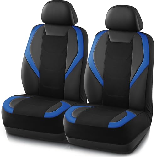 Road Comforts Car Seat Cover, Leather Mesh Front Seat Cover, Universal Fit for Most Cars, SUVs, Trucks, and Vans, Airbag Compatible - Blue - color: Blue Front, size: Front