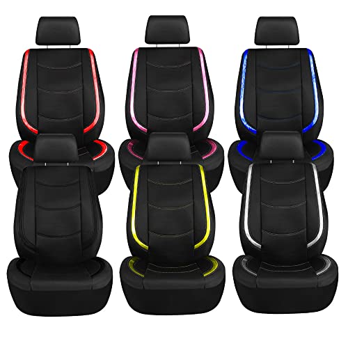 FH Group Galaxy13 Metallic Striped Deluxe Leatherette Car Seat Covers with Matching Carpet Floor Mats – Full Set, Universal Fit, Airbag Compatible for Cars, SUVs & Sedans, Blue - color: Blue