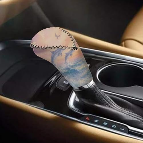 Car Handbrake Covers with Gear Shift Knob Cover, 2 Pcs/Set Dolphin Print Soft Anti-Slip Car Gear Shift Covers and Handbrake Cover Set, Universal Fits Auto Interior Accessories - color: Orange and Blue - Dolphin