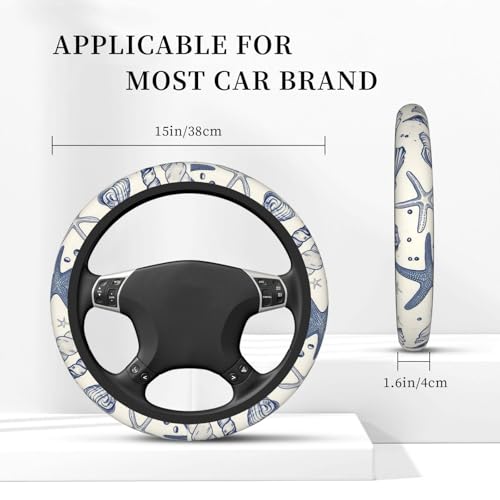 Car Steering Wheel Cover with Anti-Slip Lining, Universal 15 inch Wheel Cover, Fashion Car Interior Accessories for Women Men - Sea Starfish Shells - color: Sea Starfish Shells
