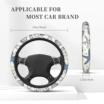 Car Steering Wheel Cover with Anti-Slip Lining, Universal 15 inch Wheel Cover, Fashion Car Interior Accessories for Women Men - Sea Starfish Shells - color: Sea Starfish Shells