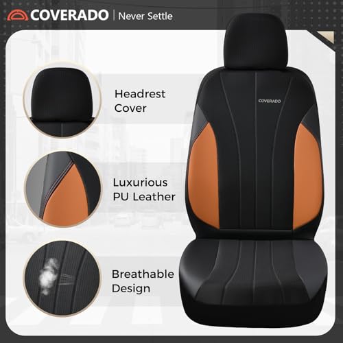 Coverado Seat Covers for Car, Leather Automotive Car Seat Covers 5 Seats, Mesh Breathable Auto Seat Protectors, Brown Seat Covers Universal Fit for SUV, Truck, Vans, Sedan - color: B-Brown&Black