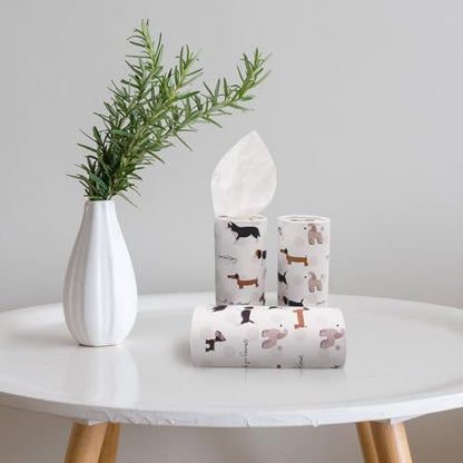 4 Pack Car Tissue Box with Facial Tissues,Cute Round Tissue Boxes for Car,Puppy Car Tissue Holder,Refill Cylinder Tissues for Car Holder Travel Bathroom(Dog)