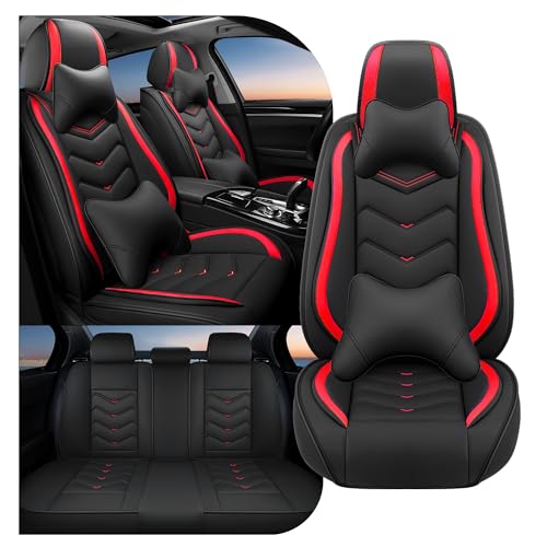 Car Seat Covers Fit for Ford F-150/F-250/F-350 2009-2026, Stylish Sport Seat Cover, Waterproof Wear-Resistant Premium Car Seat Cover，Ford F-150 Seat Covers. (Full Set with Pillow/Black Red) - color: Black Red, size: Luxury 5 Seats