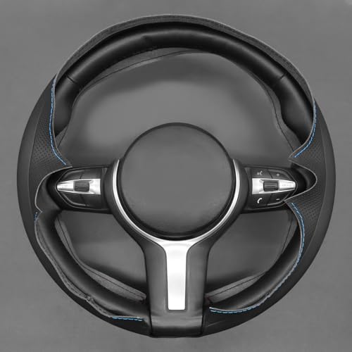 MEWANT Hand-Stitched Steering Wheel Cover for BMW (M Sport) F22 F23 F30 F34 F32 F33 F36 F10 F07 F12 F13 F06 F39 F25 F26 F15 F16, DIY Custom Fit Steering Wheel Wrap for BMW - color: 28:3D style:Microfiber leather&Blue thread