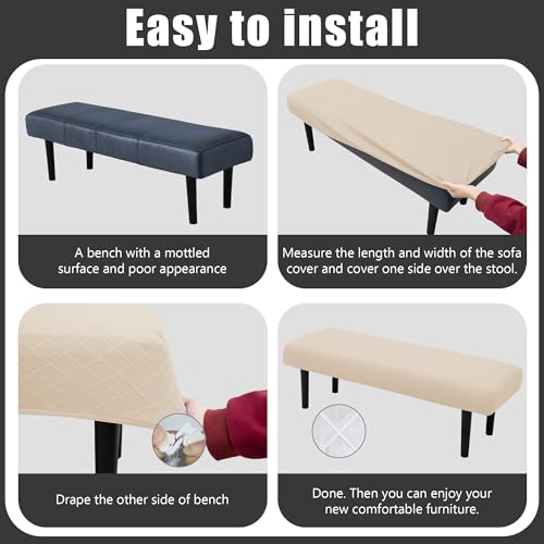 Stretch Bench Seat Cover, Reusable Slipcover for Dining Room & Bedroom, Removable Washable Rectangular Bench Covers, Elastic Fit for Home Furniture(Beige) - color: Beige