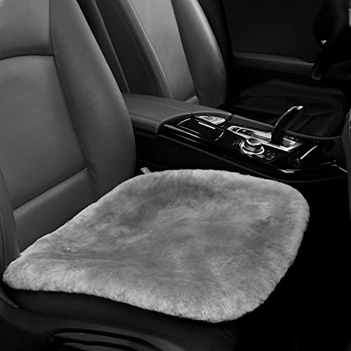IRIWOOL Genuine Sheepskin Auto Seat Pad, Australian Soft Wool Seat Cover Breathable and Sweat-Wicking Comfort Warm Universal Fit,19.2 inch x19.2 inch (Front seat Cushion 1pc, Gray) - color: Gray, size: 1 Count (Pack of 1)