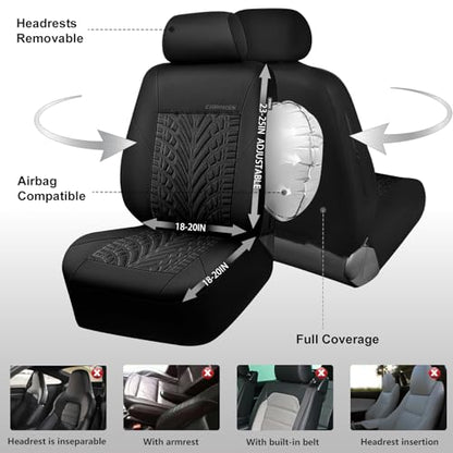 CAR PASS Neoprene Waterproof Seat Covers Full Sets, Wetsuit Car Seat Covers 5 Seats Universal Fit for Vans, Truck, SUV, 3D Tyre Embossed Seat Covers Anti Slip with Armrests, Aibag Compatible(Black) - color: Black Solid, size: Full sets