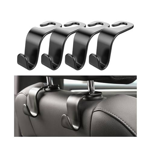 Car Back Seat Headrest Hooks, 4 Pack Black Stylish Back Seat Hanger for Car Handbag Clothes Coats Grocery Bags, Car Interior Accessories (Black2) - color: Black2