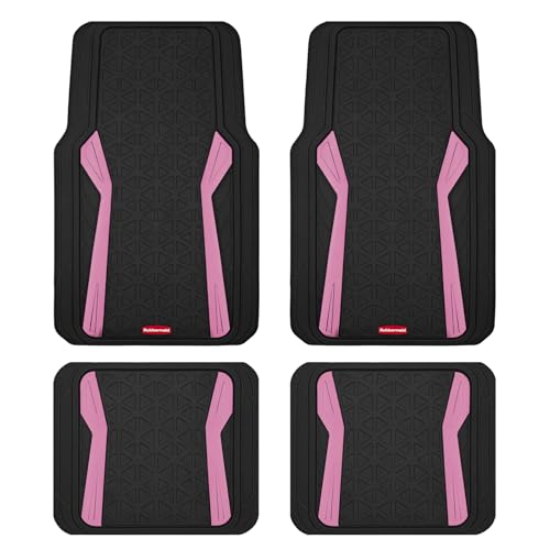 Rubbermaid Car Floor Mats Full Set, Premium Heavy Duty All-Weather Car Mats– Rugged Rubber with Brushed Aluminum Inserts, Universal Trim-to-Fit, Anti-Slip Backing for Cars, SUVs, Trucks & Vans - Pink - color: Pink