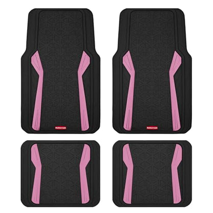 Rubbermaid Car Floor Mats Full Set, Premium Heavy Duty All-Weather Car Mats– Rugged Rubber with Brushed Aluminum Inserts, Universal Trim-to-Fit, Anti-Slip Backing for Cars, SUVs, Trucks & Vans - Pink - color: Pink