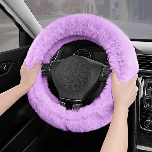 Road Comforts Steering Wheel Cover, Fluffy Car Wheel Covers for Women/Girls/Ladies，Soft Wool Fur Steering Wheel Protector, Universal 14 1/2 inches to 15 inches - Purple - color: Purple