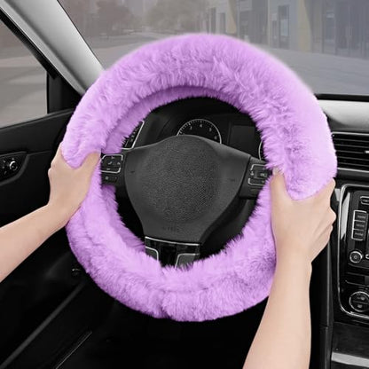 Road Comforts Steering Wheel Cover, Fluffy Car Wheel Covers for Women/Girls/Ladies，Soft Wool Fur Steering Wheel Protector, Universal 14 1/2 inches to 15 inches - Purple - color: Purple
