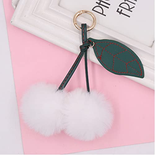 Cute Faux Rabbit Fur Ball Pom Pom Keychain Car Key Ring Handbag Tote Bag Pendant Purse Charm - color: Cherry-white