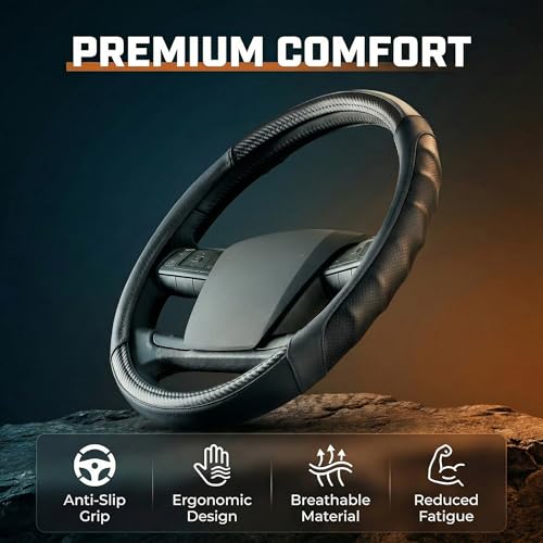 18 Inch Semi Truck Steering Wheel Cover for Freightliner Cascadia, Kenworth T680 T880, Peterbilt 579 & Volvo VNL – Heavy Duty Anti-Slip Leather Grip for Big Rig Class 8 Trucks – Black - color: Royal Black