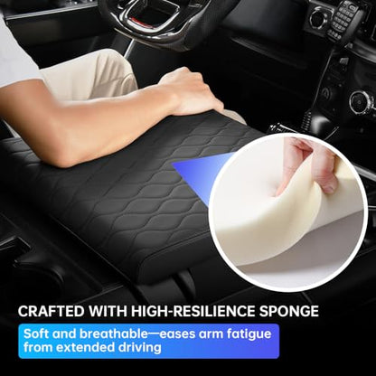 F150 Center Console Cover/Pad Fit 2021 2022 2023 2024 2025,Faux Leather Ford f150 Armrest Mat,Ergonomic Support Cushion,Console Protector,Waterproof Wear-Resistant Scratch-Resistant