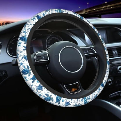 Sea Turtle Steering Wheel Cover Elastic Non-Slip Car Steering Wheel Covers with Seat Belt Shoulder Pad for Women Men - color: Sea Turtle