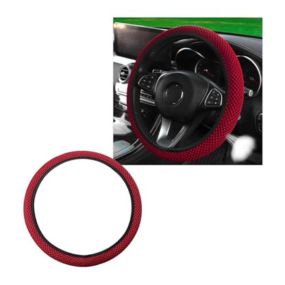 Wevdn Elastic Stretch Steering Wheel Cover, 15"×15" Microfiber Breathable Ice Silk Steering Wheel Protector, Anti-Slip Elastic Steering Wheel Cover for Men Women, Car Accessories (Wine Red) - color: Wine Red