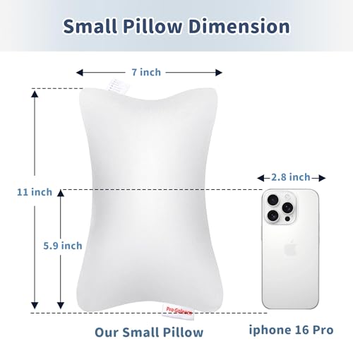 Pro Goleem Small Pillow 11"x7"x2.5" for Kids and Baby Sleeping with Name Tag Mini Tiny Pillow for Camping and Chair Car Air Nap Neck Lumbar Knee Rest Pillows, White - color: White