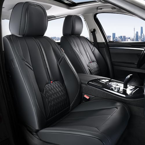 Coverado Front Seat Covers, 2-Pack Luxury Leather Seat Cover with Lumbar Support, Black Seat Covers for Cars, Waterproof Car Seat Protectors, Driver Car Seat Cushions Universal Fit for Most Vehicles - color: Black, size: FrontPair