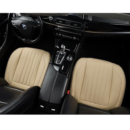 BWTJF 2 Pack Front Car Seat Bottom Covers, Universal Auto Seat Cushions, Nappa Leather Full Wrapping Edge Compatible with Most of Vehicles - SUVs/Sedans/Pickup Trucks, Beige - color: Beige, size: StyleA-Stripes
