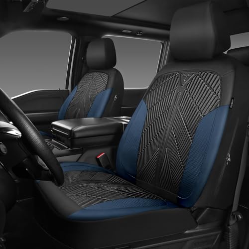 CAR PASS Waterproof Black Blue Car Seat Covers Front Seat Covers Neoprene Wetsuit,All-Weather Non-Slip Durable,Universal Fit for SUV Trucks Automotive,Armrest Airbag Compatible,Emboss Black Blue - color: Black and Blue, size: Two Front