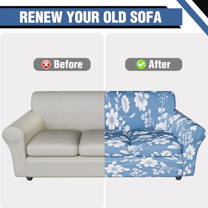 Stretch Couch Covers for 3 Separate Cushion Couch Sofa,Floral Printed Couch Sofa Cover,Washable Sofa Slipcover,Pet Friendly Furniture Protector with Elastic Bottom,Universal Fit for Home(Sofa,Cover)