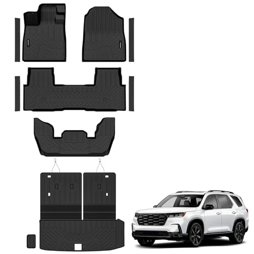 Auxko All Weather Floor Mats Cargo Mat with Backrest Mat for 2026 2025 2024 2023 Honda Pilot TPE Liners Accessories Guard Odorless Anti-Slip Floor Liners & Trunk Liner - size: pilot|2023-2026|floor+cargo+backrest mats
