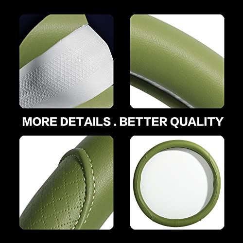 Steering Wheel Cover - Microfiber Leather with Classic Embossing, Anti-Slip Breathable Fit 15 Inch Wheel Protector (Green)