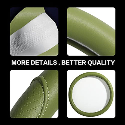 Steering Wheel Cover - Microfiber Leather with Classic Embossing, Anti-Slip Breathable Fit 15 Inch Wheel Protector (Green) - color: Green