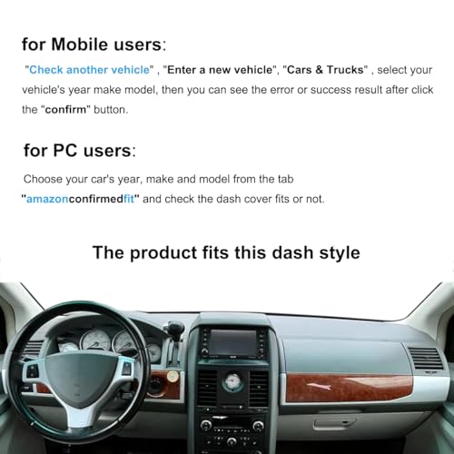 Dash Cover Mat Custom Fit for Dodge Grand Caravan/Chrysler Town Country with Light Sensor w/o Speaker Dashboard Pad Cap Carpet Protector K369 (Dark Gray) - color: Dark Gray