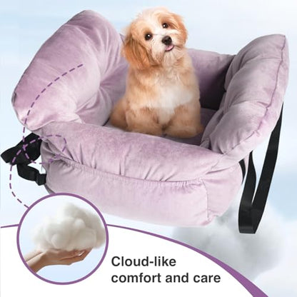 Pet Car Seat for Small Dogs up to 25 lbs with Safety Straps, Storage Pockets, Travel Carrier Bed Booster Seat, Machine Washable (Light Purple) - color: Light Purple