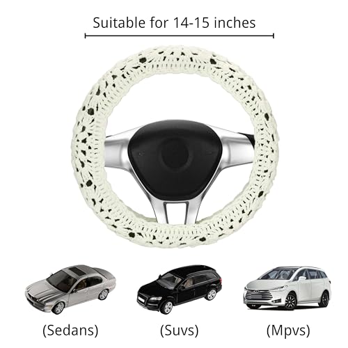Crochet Steering Wheel Cover Set,Cute Car Steering Wheel Cover Boho 14-15in,Handmade Sunflower Granny Square Pattern,Women Car Accessories (A Wheel Cover) - color: A Wheel Cover