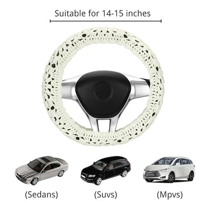 Crochet Steering Wheel Cover Set,Cute Car Steering Wheel Cover Boho 14-15in,Handmade Sunflower Granny Square Pattern,Women Car Accessories (A Wheel Cover) - color: A Wheel Cover