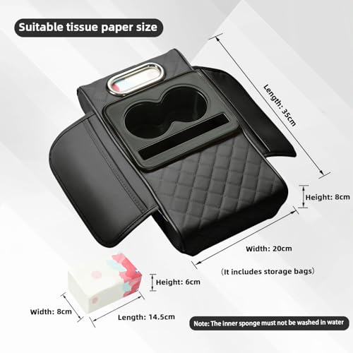 Center Console Holster,Arm Rest Cover for Car,Multifunctional PU Leather Car Armrest Box Mat,5-in-1 Car Armrest Cover with Cup Holder(Black)