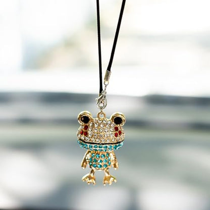 Bling Frog Diamond Car Hanging Ornaments, Crystal Rhinestone Frog Rear View Mirror Pendant Charm (Blue) - color: Blue
