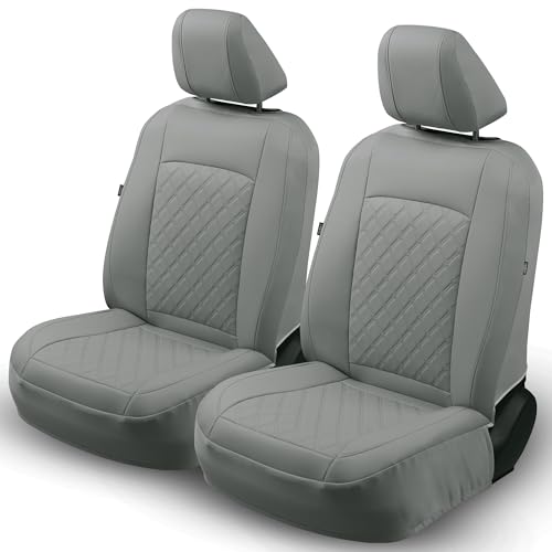 GIANT PANDA 2PCS Front Car Seat Cover for 2007-2026 Chevy Silverado & GMC Sierra 1500 2500 3500 Crew Extended Double Cab Pickup,Custom Fit Chevy & GMC Truck Seat Protectors,Faux Leather (Grey) - color: Gray-Luxury Edition
