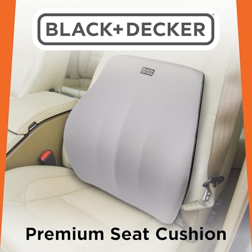 BLACK+DECKER Memory Foam Lumbar Support Pillow, Lumbar Cushion for Office, Car, Wheelchair & Airplane – Adjustable Strap, Full Back Pain Relief, Washable Cover, Grey/Blue - color: Grey/Blue