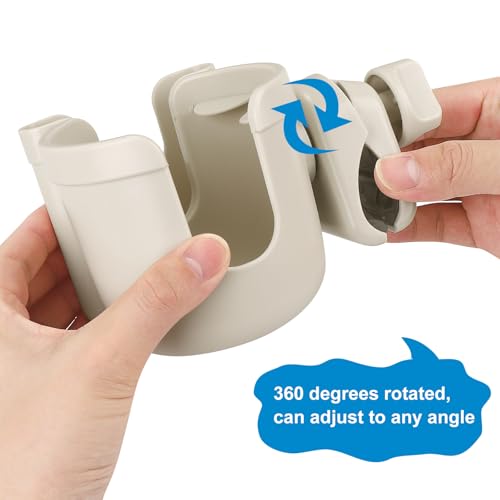 Accmor Stroller Cup Holder with Phone Holder, Bike Cup Holder, Universal Cup Holder for Uppababy Nuna Doona Strollers, 2-in-1 Cup Holder for Walker, Wheelchair, Scooter - color: All Off White