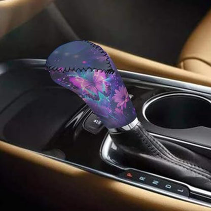Butterfly Flower Printed Car Handbrake Cover Gear Shift Knob Cover, Car Gear Shift Knob Cover with Handbrake Cover, Smooth Breathable Car Accessories, Set of 2 - color: Butterfly Flower - Purple