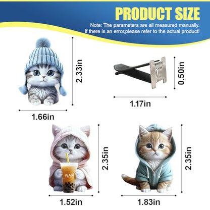 Craedli 3PCS Cute Cat Car Air Vent Clips, 2D Flat Acrylic Cartoon Kitty Car Air Conditioning Outlet Clip Charm Car Interior Vent Decoration Accessories for Most Vehicles (Cat) - size: Cat