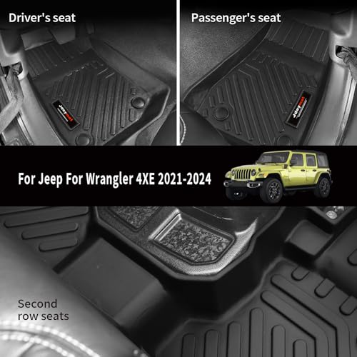 for 2021-2025 2026 Jeep Wrangler JL 4XE Hybrid 4 Door (Not JL or JK) Floor Mats Cargo Liner and Backrest Mats TPE All Weather Accessories (for 2021-2026 Jeep Wrangler 4XE Full Set) - color: for 2021-2026 Jeep Wrangler 4XE Full Set