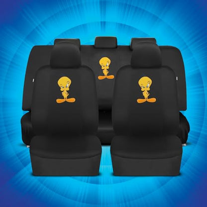 Warner Brothers Looney Tunes Tweety Bird Front & Rear Car Seat Covers Full Set - Easy to Install Durable & Stylish Polyester Fabric Car Seat Cover - Airbag Compatible Universal Fit Car Accessories - size: Full Set, style: Tweety Bird