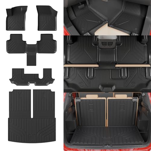 Floor Mats Compatible with 2018-2025 2026 Volkswagen Atlas (NOT for Cross Sport) Cargo Mat Cargo Liner Back Seat Cover 2024 VW Atlas Accessories (Trunk Mat with Backrest Mat+Floor Mats) - style: For Volkswagen Atlas | 2018-2026