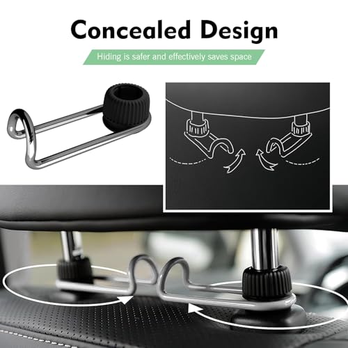 2 PCS Headrest Hooks for Car, 10KG Heavy Duty Rotatable Hidden Hooks, Car Seat Back Organizer Storage Accessories, Universal for Most Cars, SUVs, Trucks (Black)
